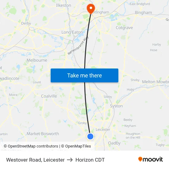 Westover Road, Leicester to Horizon CDT map