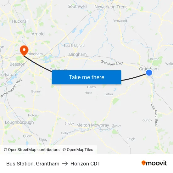 Bus Station, Grantham to Horizon CDT map