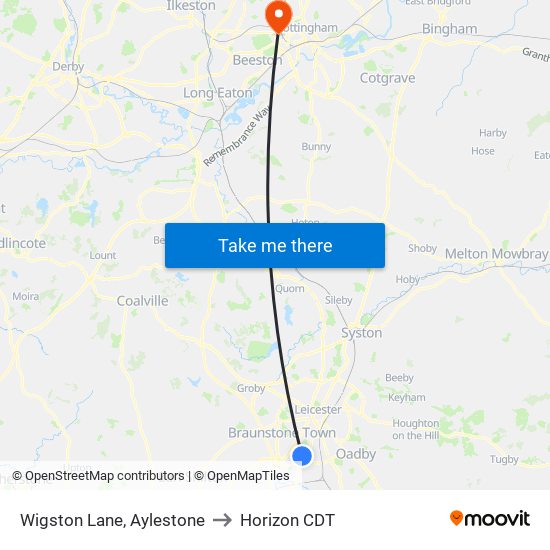 Wigston Lane, Aylestone to Horizon CDT map
