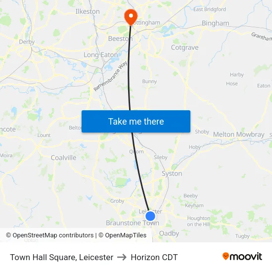Town Hall Square, Leicester to Horizon CDT map