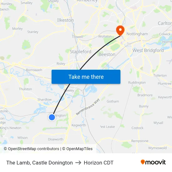 The Lamb, Castle Donington to Horizon CDT map