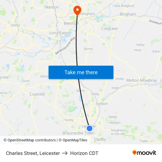 Charles Street, Leicester to Horizon CDT map