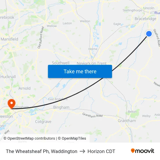 The Wheatsheaf Ph, Waddington to Horizon CDT map