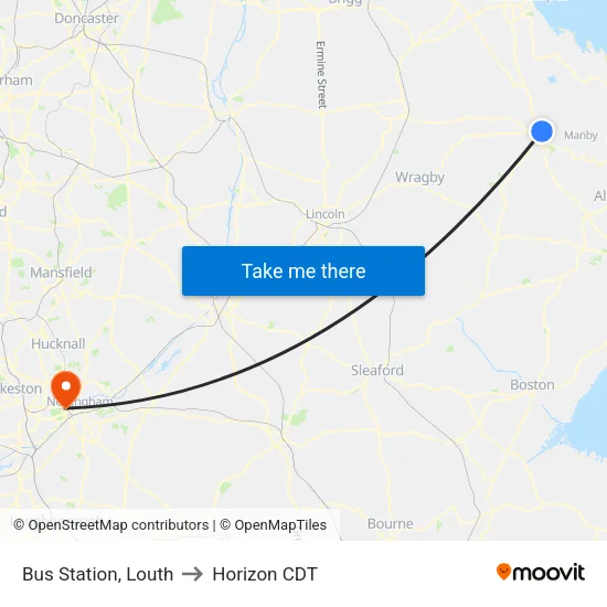 Bus Station, Louth to Horizon CDT map