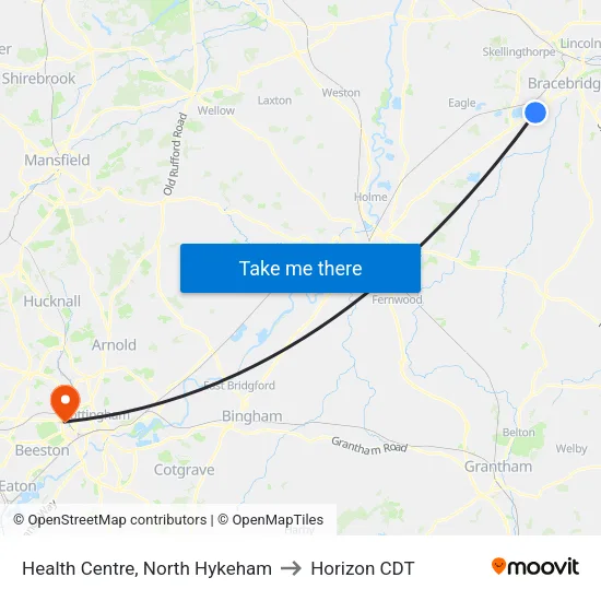 Health Centre, North Hykeham to Horizon CDT map