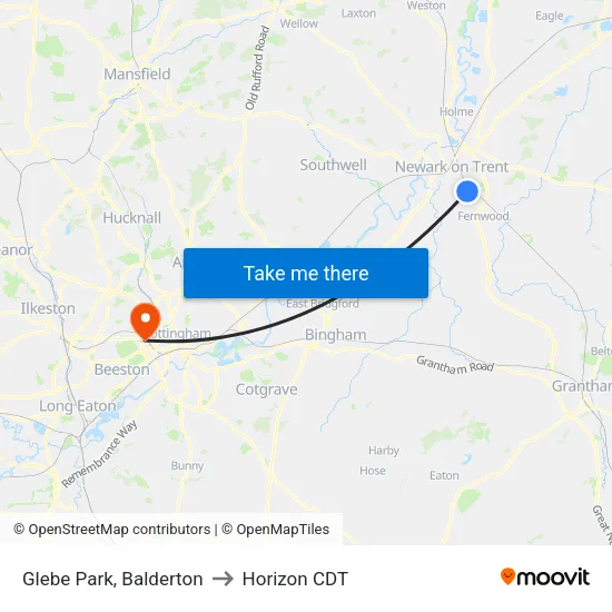 Glebe Park, Balderton to Horizon CDT map