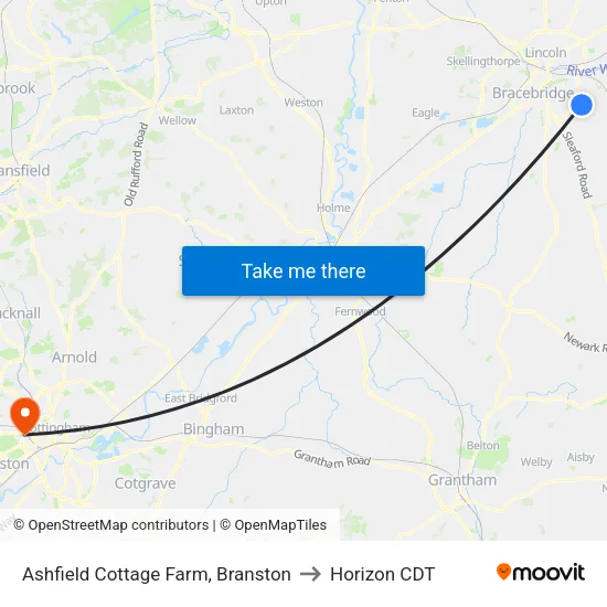 Ashfield Cottage Farm, Branston to Horizon CDT map