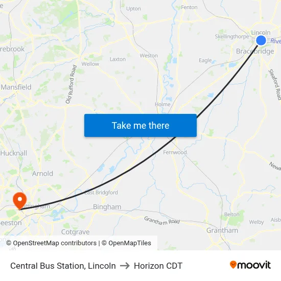 Central Bus Station, Lincoln to Horizon CDT map