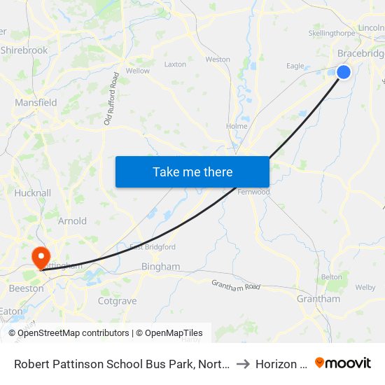 Robert Pattinson School Bus Park, North Hykeham to Horizon CDT map