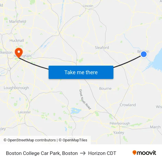 Boston College Car Park, Boston to Horizon CDT map