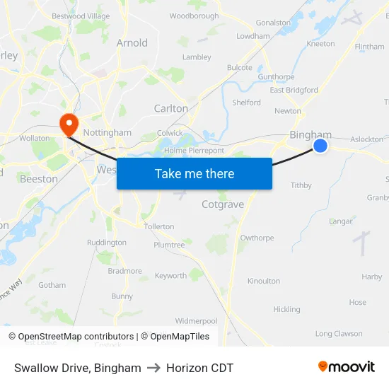 Swallow Drive, Bingham to Horizon CDT map