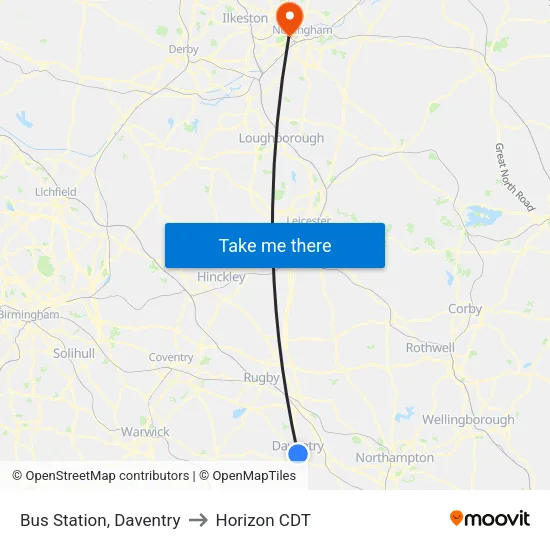 Bus Station, Daventry to Horizon CDT map