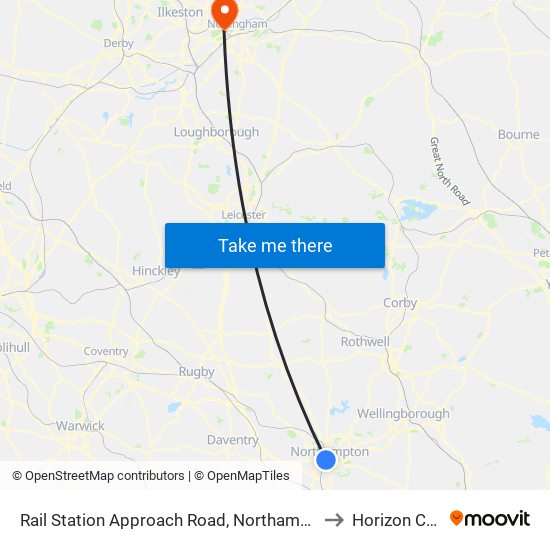 Rail Station Approach Road, Northampton to Horizon CDT map