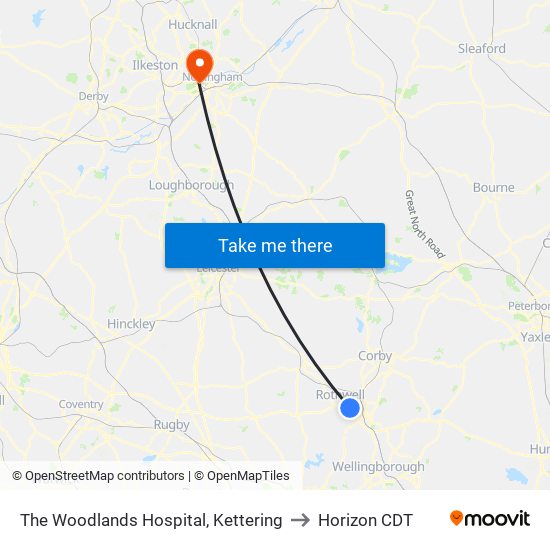 The Woodlands Hospital, Kettering to Horizon CDT map