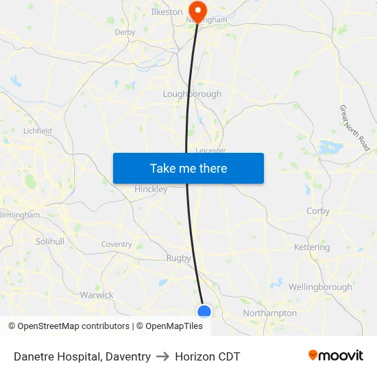Danetre Hospital, Daventry to Horizon CDT map