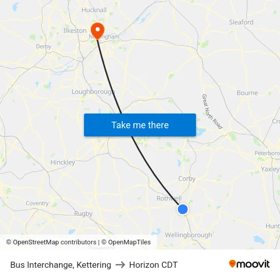Bus Interchange, Kettering to Horizon CDT map