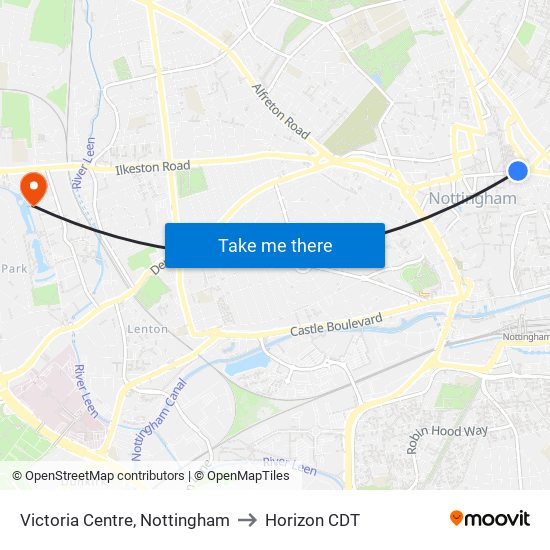 Victoria Centre, Nottingham to Horizon CDT map