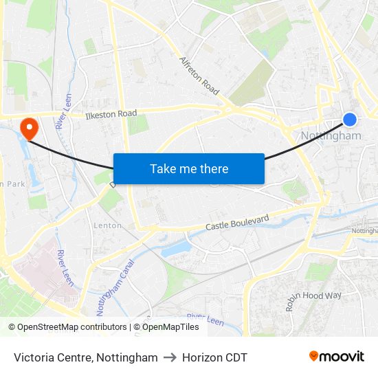 Victoria Centre, Nottingham to Horizon CDT map