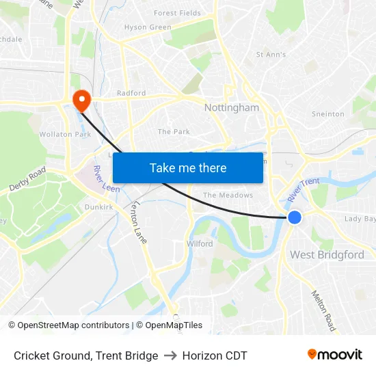 Cricket Ground, Trent Bridge to Horizon CDT map