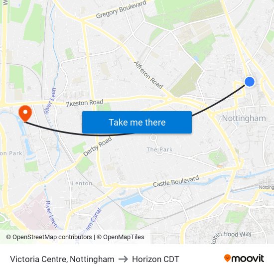 Victoria Centre, Nottingham to Horizon CDT map