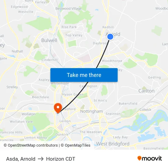 Asda, Arnold to Horizon CDT map