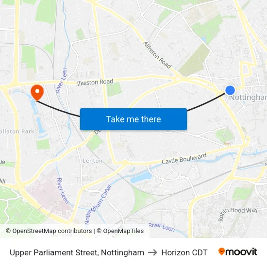 Upper Parliament Street, Nottingham to Horizon CDT map