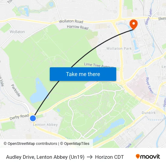 Audley Drive, Lenton Abbey (Un19) to Horizon CDT map
