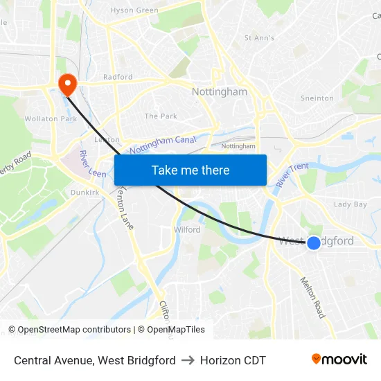 Central Avenue, West Bridgford to Horizon CDT map
