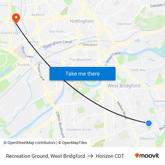 Recreation Ground, West Bridgford to Horizon CDT map