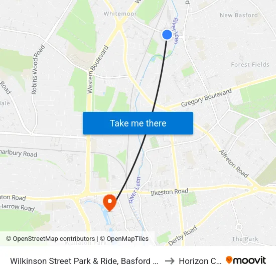 Wilkinson Street Park & Ride, Basford (Ba84) to Horizon CDT map