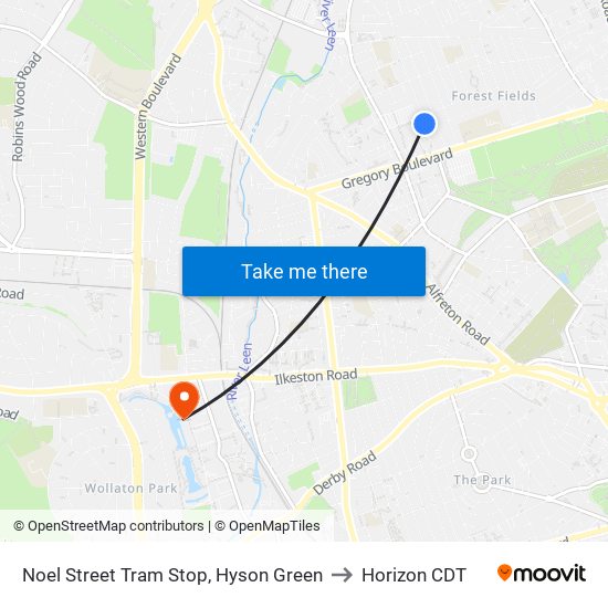 Noel Street Tram Stop, Hyson Green to Horizon CDT map