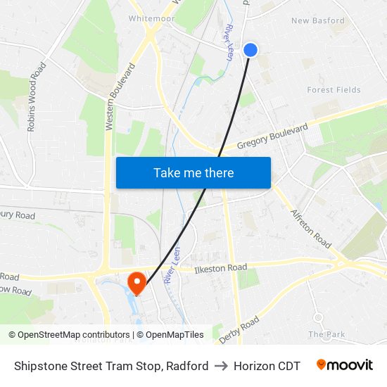 Shipstone Street Tram Stop, Radford to Horizon CDT map