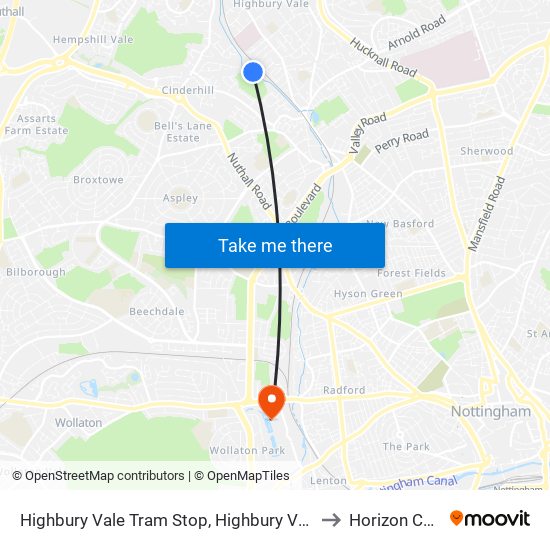 Highbury Vale Tram Stop, Highbury Vale to Horizon CDT map