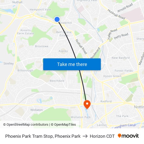 Phoenix Park Tram Stop, Phoenix Park to Horizon CDT map