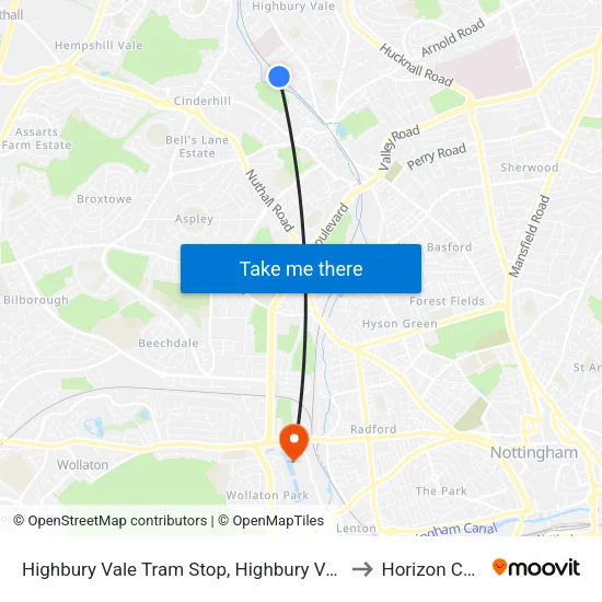 Highbury Vale Tram Stop, Highbury Vale to Horizon CDT map