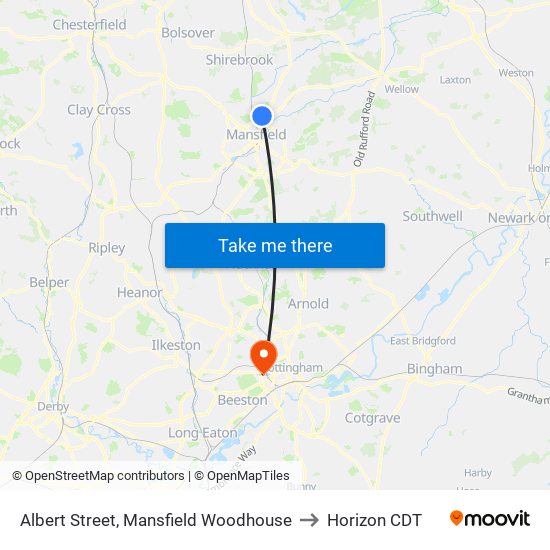 Albert Street, Mansfield Woodhouse to Horizon CDT map