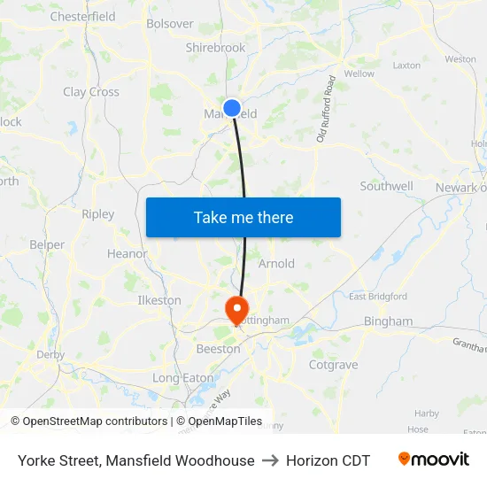 Yorke Street, Mansfield Woodhouse to Horizon CDT map