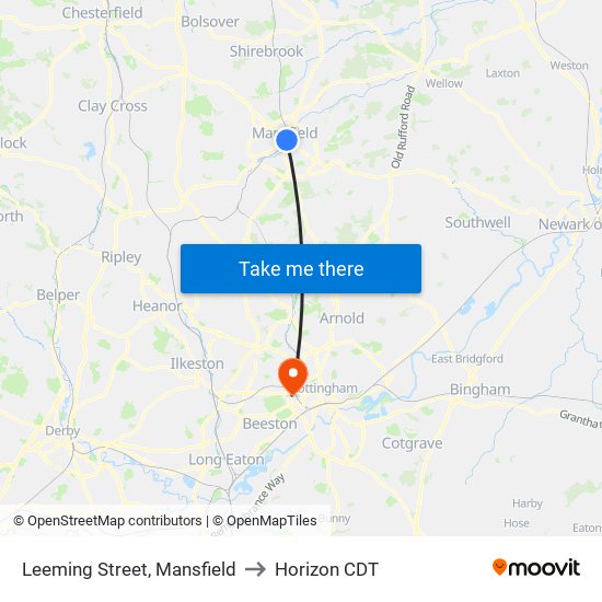 Leeming Street, Mansfield to Horizon CDT map