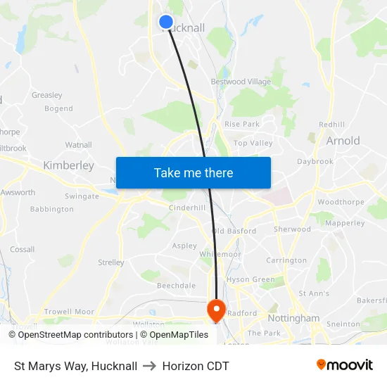 St Marys Way, Hucknall to Horizon CDT map