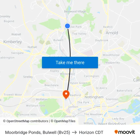 Moorbridge Ponds, Bulwell (Bv25) to Horizon CDT map