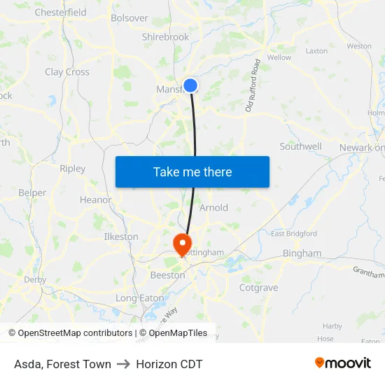 Asda, Forest Town to Horizon CDT map