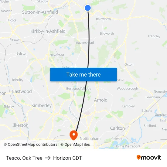Tesco, Oak Tree to Horizon CDT map