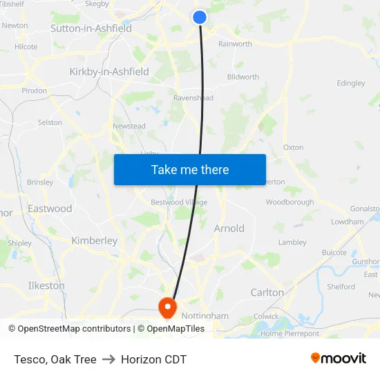 Tesco, Oak Tree to Horizon CDT map
