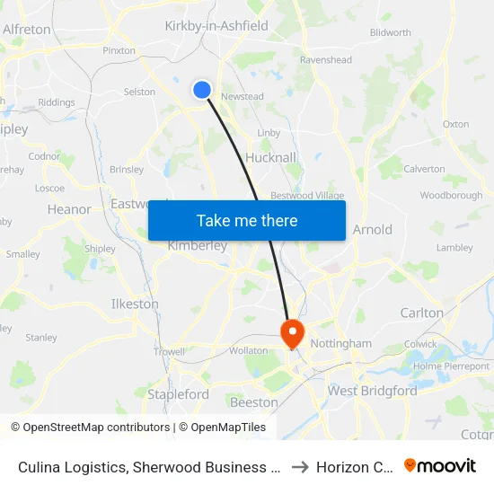 Culina Logistics, Sherwood Business Park to Horizon CDT map
