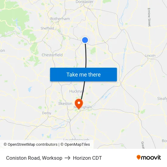 Coniston Road, Worksop to Horizon CDT map