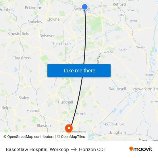 Bassetlaw Hospital, Worksop to Horizon CDT map