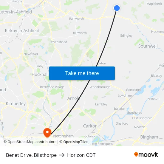 Benet Drive, Bilsthorpe to Horizon CDT map