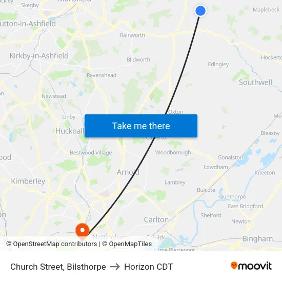 Church Street, Bilsthorpe to Horizon CDT map