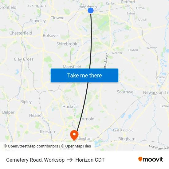 Cemetery Road, Worksop to Horizon CDT map