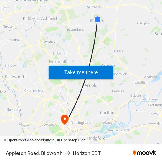 Appleton Road, Blidworth to Horizon CDT map